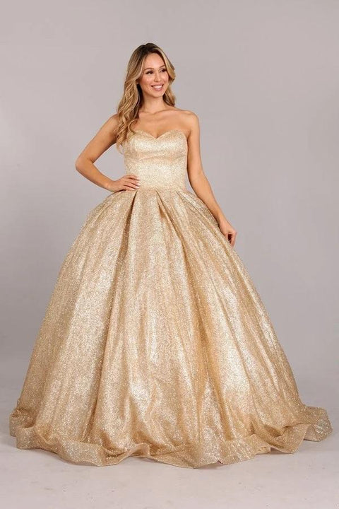 Strapless Rose Gold Glitter Ball Gown by Cinderella Couture