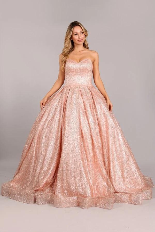 slim fit dress slacks Long Fit & Flare Corset Prom Dress with Rose Gold Glitter Print main image 1