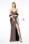 Elizabeth K GL1813's Fitted Sequin Dress with Ruched Details and Side Slit