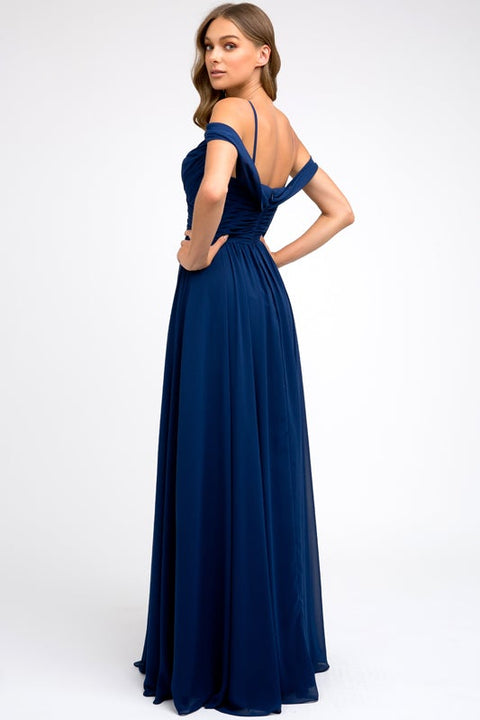Long Ruched Off Shoulder Dress by Juliet 676