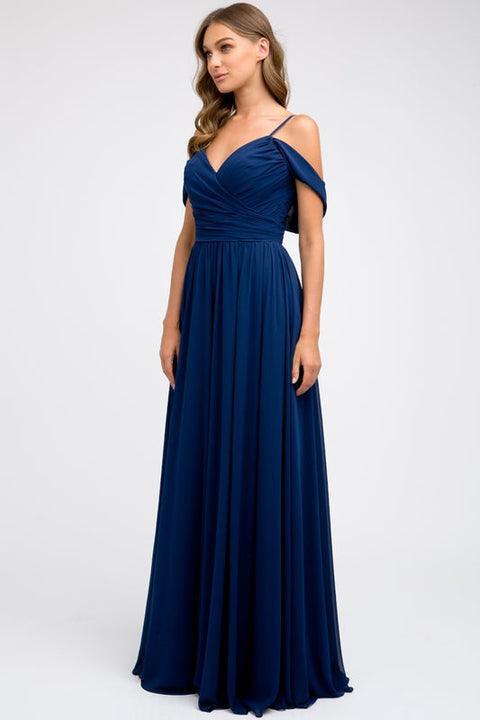 Long Ruched Off Shoulder Dress by Juliet 676