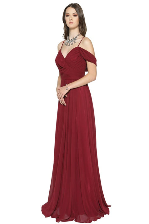 Long Ruched Off Shoulder Dress by Juliet 676