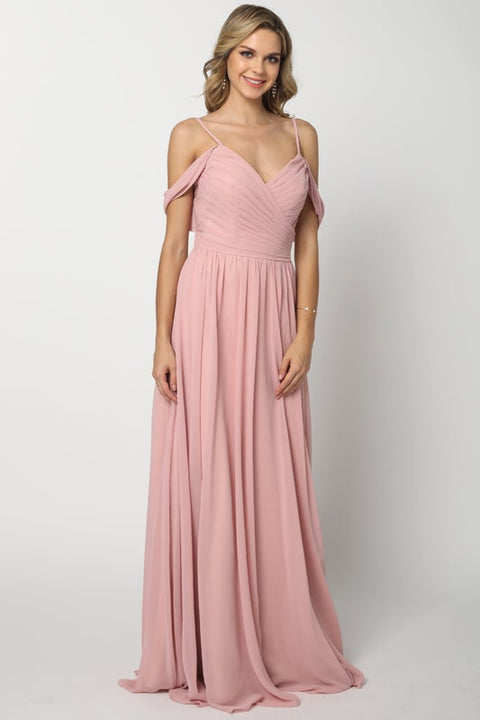 Long Ruched Off Shoulder Dress by Juliet 676