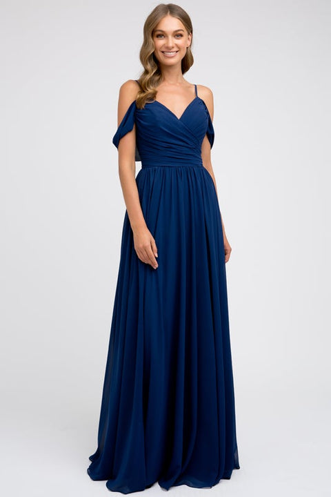 Long Ruched Off Shoulder Dress by Juliet 676