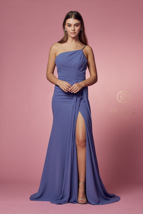 One Shoulder Ruched Long Dress by Nox Anabel E1005