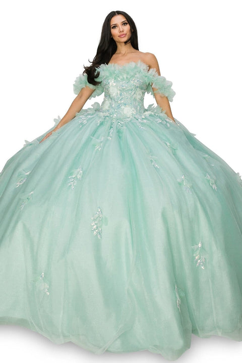 Off Shoulder Ruffle Elegance Gown - Cinderella Couture 8065J