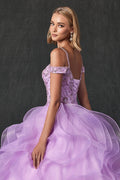 Cold Shoulder Ruffled Ball Gown by Juliet 1421
