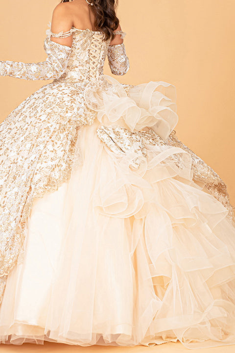 Ball Gown with Ruffled Floral Print by Elizabeth K GL3072