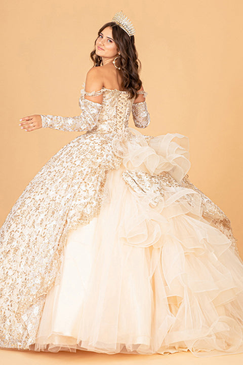 Ball Gown with Ruffled Floral Print by Elizabeth K GL3072