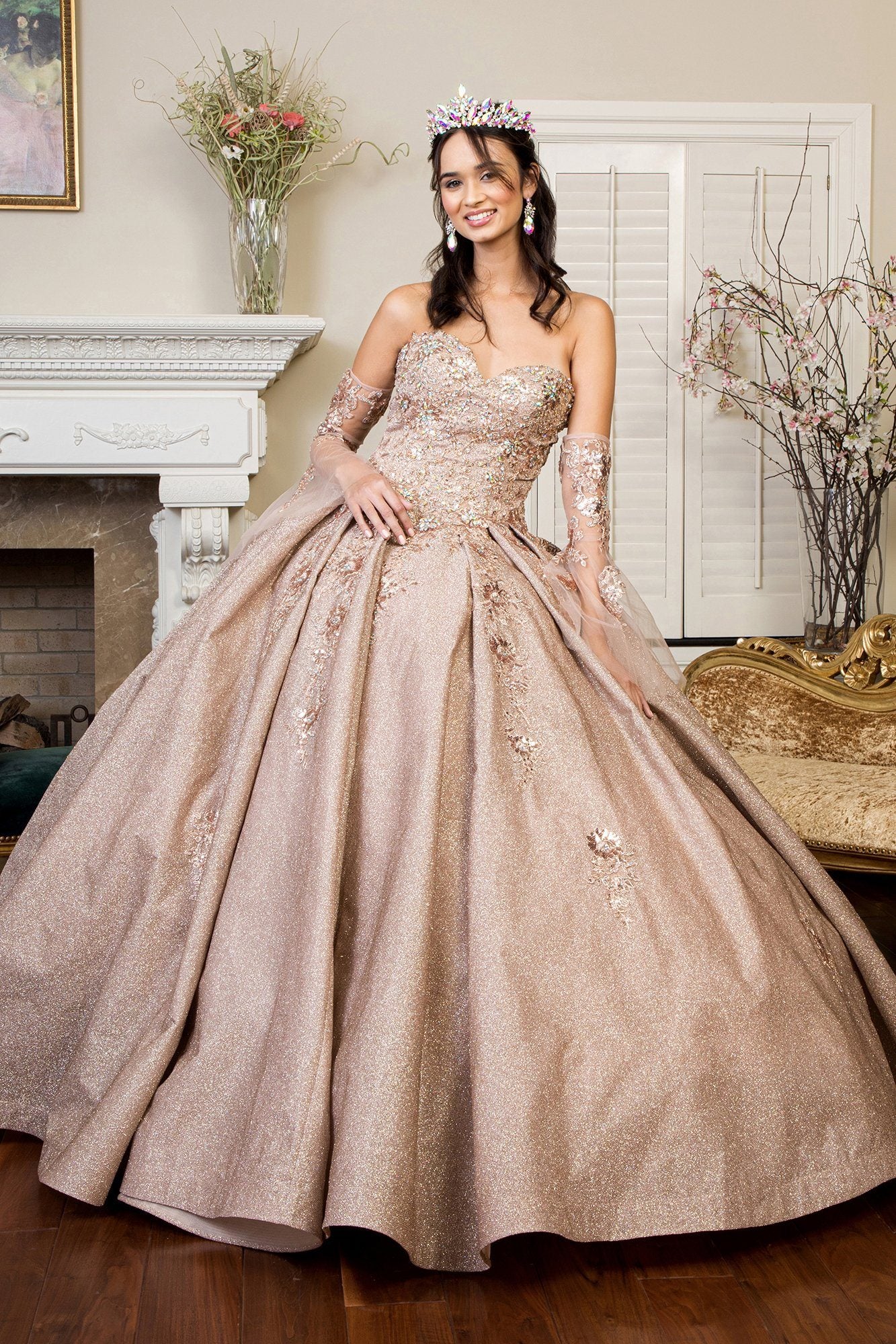 Ruffled Metallic Glitter Ball Gown by Elizabeth K GL1912– sheerdreamz