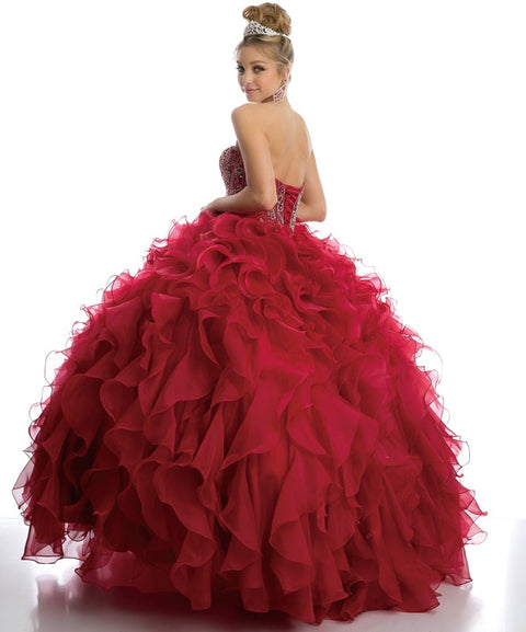 Strapless Ruffled Organza Ball Gown by Juliet 1418