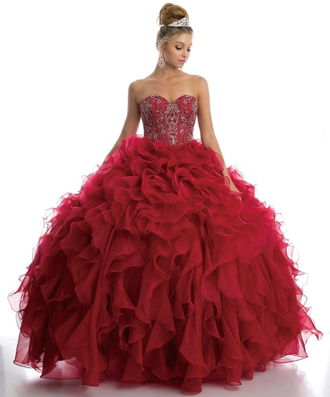 Strapless Ruffled Organza Ball Gown by Juliet 1418