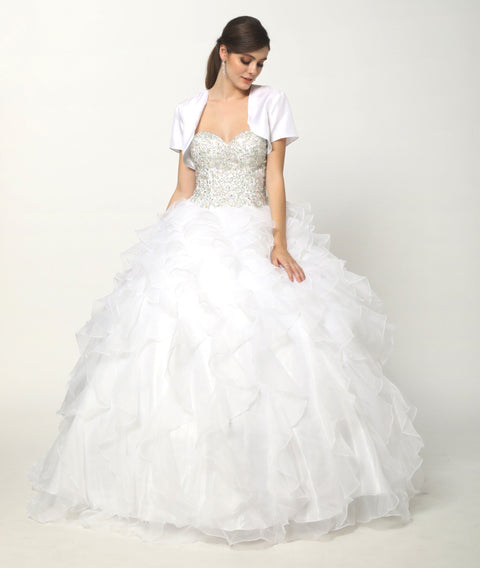 Strapless Ruffled Ball Gown with Bolero by Juliet 322