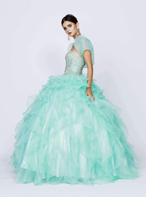 Strapless Ruffled Ball Gown with Bolero by Juliet 322