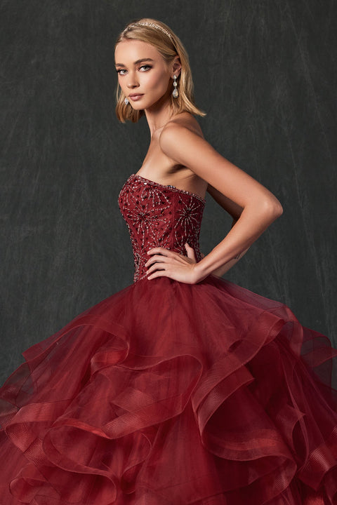 Sweetheart Ruffled Ball Gown by Juliet 1425