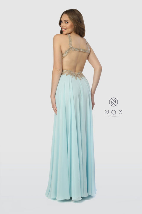High-Neck Long Prom Dress with Open Back_S202 by Nox Anabel