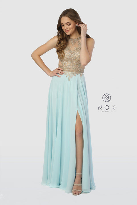 High-Neck Long Prom Dress with Open Back_S202 by Nox Anabel