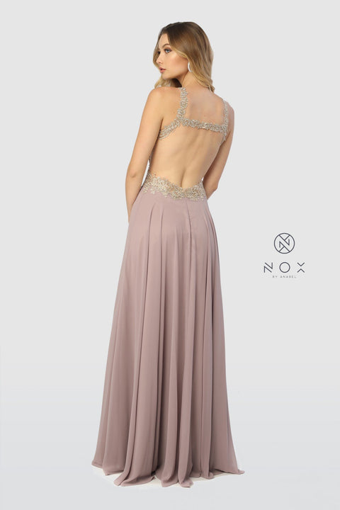 High-Neck Long Prom Dress with Open Back_S202 by Nox Anabel