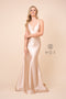 Long Satin V-Neck Dress with Open Back by Nox Anabel C227