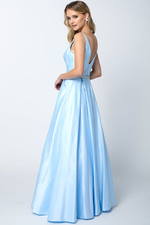Satin V-Neck Ball Gown by Juliet 696