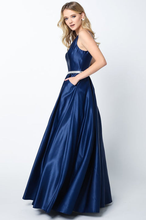 Satin V-Neck Ball Gown by Juliet 696