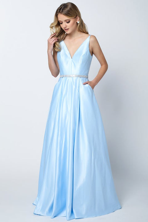 Satin V-Neck Ball Gown by Juliet 696