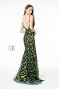 Elizabeth K GL1811's Dress with Sequins, Glitter, Floral Print, and Slit