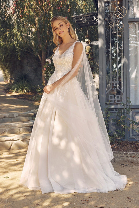 Bridal Gown with Sequin Cape Sleeve by Nox Anabel JE947