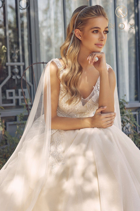Bridal Gown with Sequin Cape Sleeve by Nox Anabel JE947