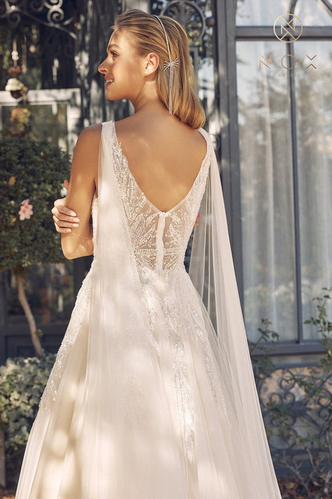 Bridal Gown with Sequin Cape Sleeve by Nox Anabel JE947