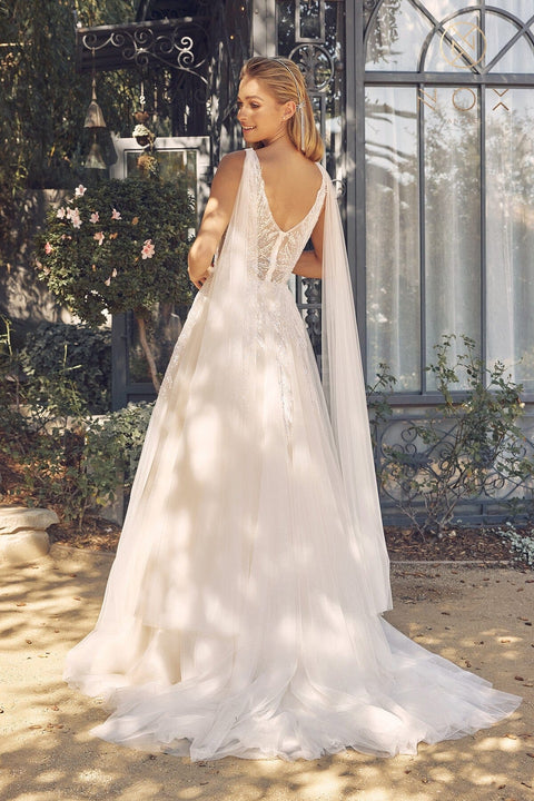 Bridal Gown with Sequin Cape Sleeve by Nox Anabel JE947