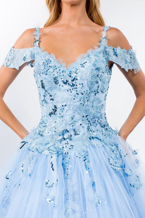 Elizabeth K GL1969's Ball Gown with Sequins and Cold Shoulder Design