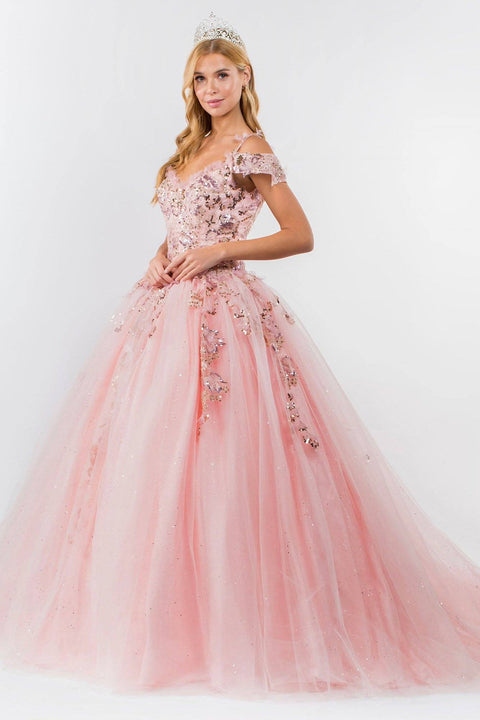 Elizabeth K GL1969's Ball Gown with Sequins and Cold Shoulder Design