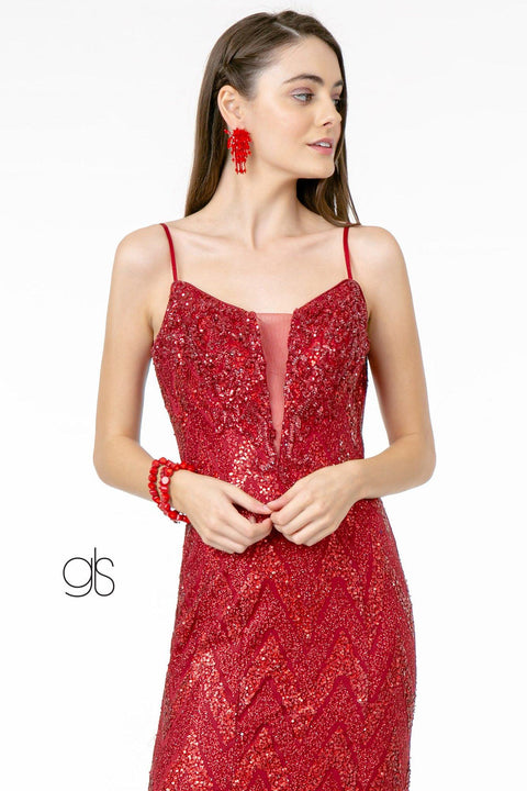 Elizabeth K GL2950's Trumpet Gown with Sequins and Deep V-Neckline