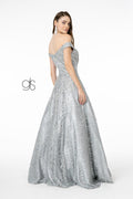 Elizabeth K GL2944's Long Off-Shoulder Dress with Sequin Embroidery
