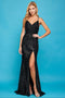 Adora 3030's Fitted Gown with Sequins, Lace-Up Back, and Slit