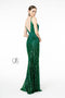 Elizabeth K GL1824's Mermaid Dress with Sequins, Fringe Detailing, and V-Neckline