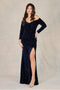 Adora 3058's Long Sleeve Off-Shoulder Gown with Sequins