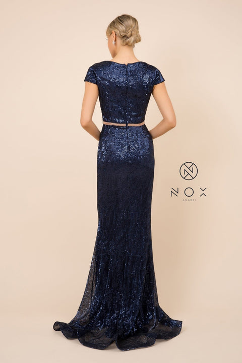 Mermaid Gown with Short Sleeves with Sequins by Nox Anabel F338