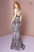 Elizabeth K GL2627's Long High Neck Dress with Sequin Pattern