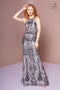 Elizabeth K GL2627's Long High Neck Dress with Sequin Pattern