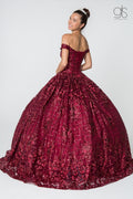 Elizabeth K GL2803's Ball Gown with Off-the-Shoulder Design and Sequin Pattern