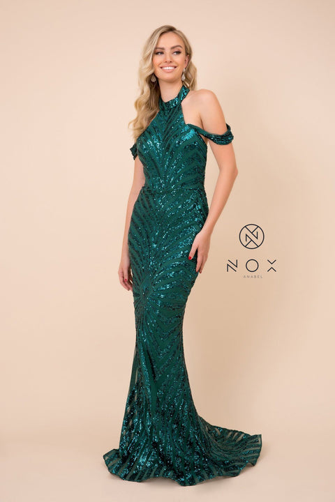 Cold Shoulder Sequin Print Mermaid Dress by Nox Anabel E377