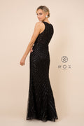 Print Long Fitted Sleeveless Dress with Sequins by Nox Anabel H404