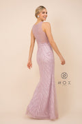 Print Long Fitted Sleeveless Dress with Sequins by Nox Anabel H404
