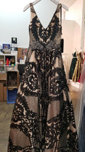 Sequin Print Long Illusion V-Neck Dress by GLS Gloria GL2538