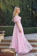 Juliet 2404's Corset Gown with Sequin Print and Puff Sleeves