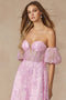 Juliet 2404's Corset Gown with Sequin Print and Puff Sleeves