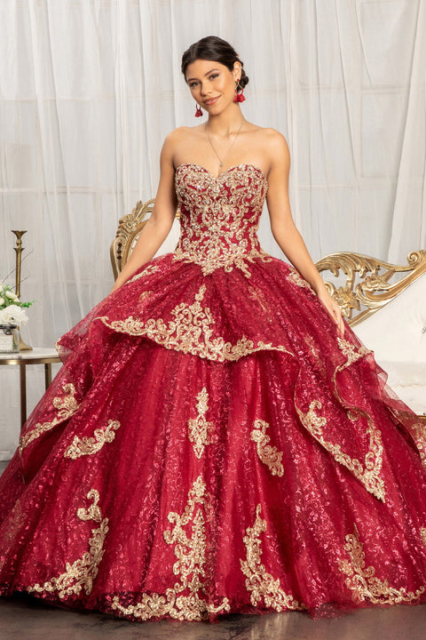 Strapless Sequin Print Ball Gown by Elizabeth K GL1987