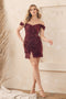 Nox Anabel R812's Short Dress with Sequin Embellishments, Off-Shoulder Design, and Slit